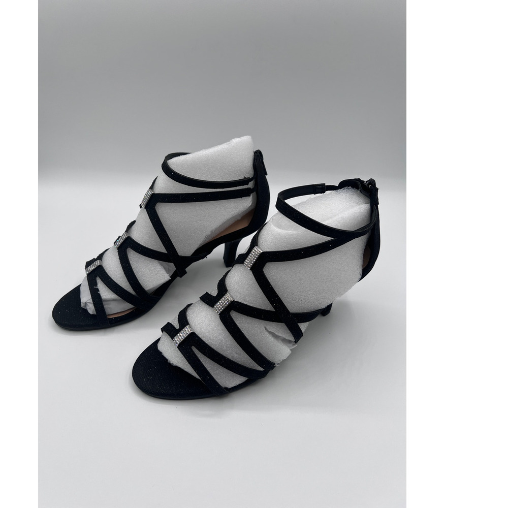 BELLA VITA 'KARLETTE' DRESS HEEL SANDAL BLACK GLITTER FABRIC 6WW DOUBLE WIDE NEW - Picture 4 of 13